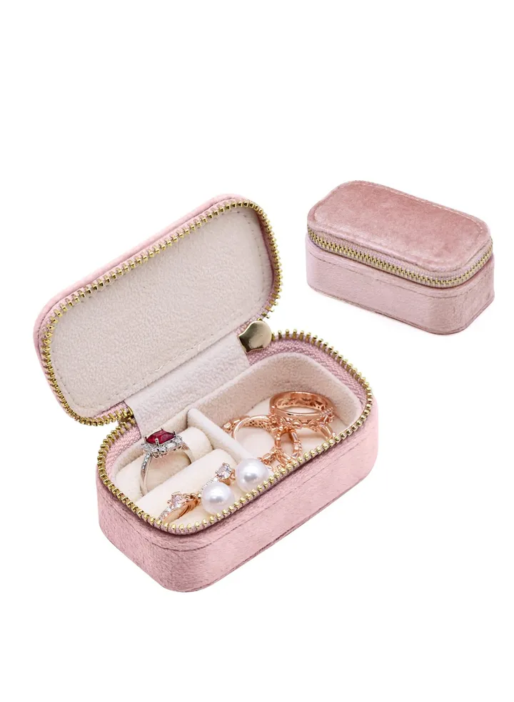 Mini Jewelry Travel Case, Velvet Small Travel Jewelry Box, Portable Jewelry Travel Organizer Box for Rings Earrings Necklaces, Gifts for Women Girls(Pink Lavender)