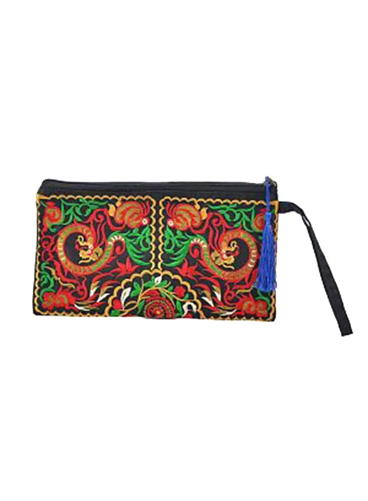 Embroidery Detail Clutch Bag Black