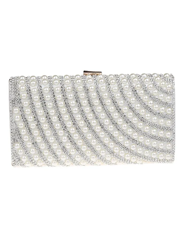 Stone Detail Party Clutch Silver