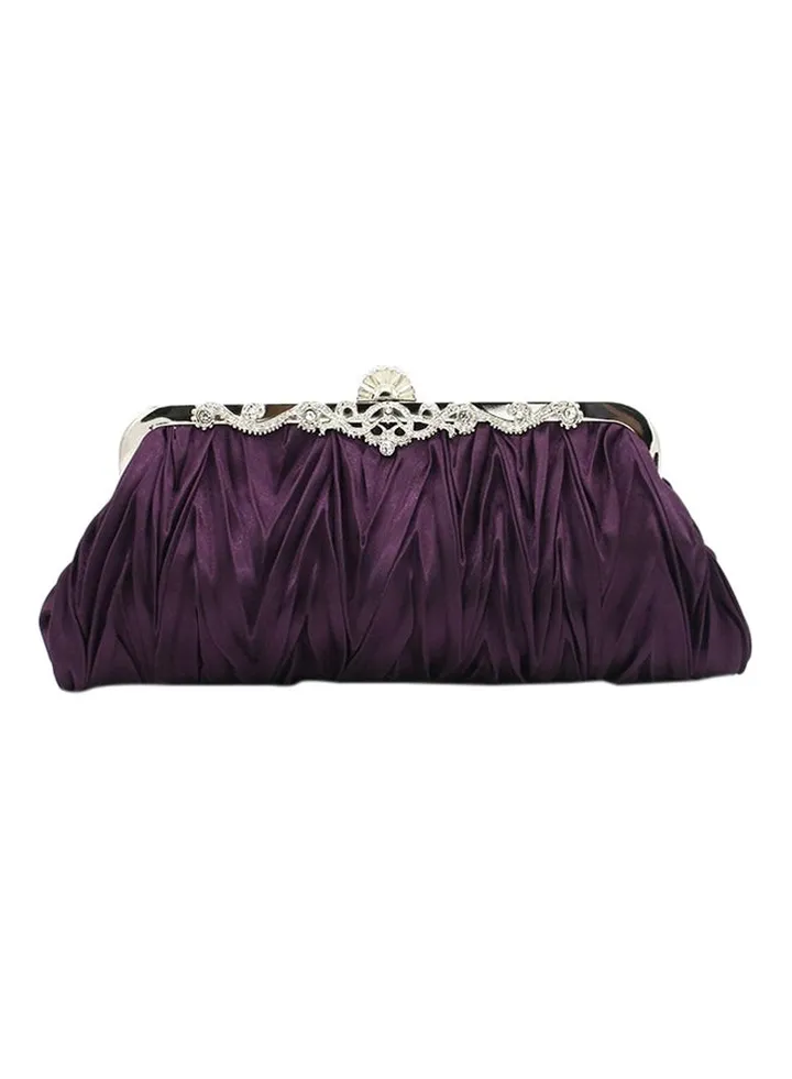 Satin Ruffle Clutch Purple/Silver