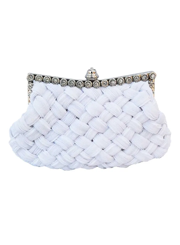Rhinestone Studded Clutch White