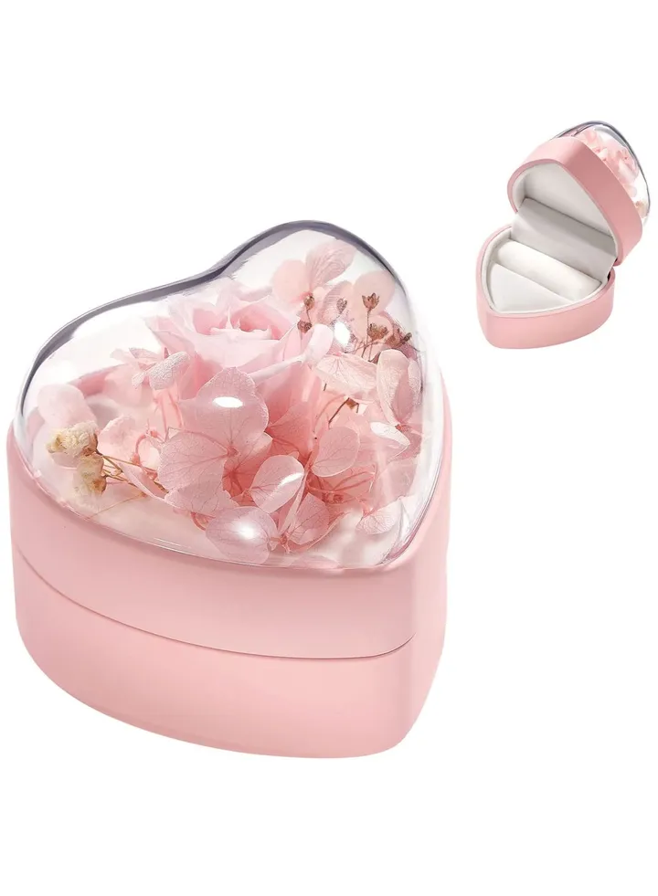 Wedding Ring Box Mini Storage Organizer Velvet White Pink Gifts for Women (Pink-Flower Heart Box)
