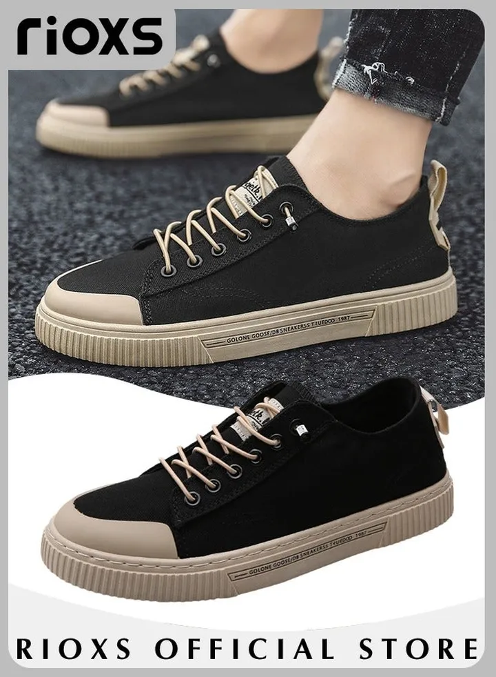 Men's Casual Canvas Low Top Sneakers Classic Lace Up Lightweight Breathable Shoes Fashion Comfortable Flat Shoes