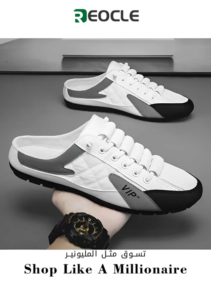 Men's Mules Shoes Slip on Sneakers Knit Flats Platform Lightweight Breathable Non-Slip Walking Shoes Backless Shoes for Outdoor Activities & Beach Vacations