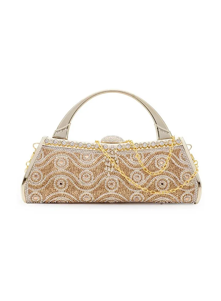 Vintage Rhinestone Bridal Clutch Bag Gold