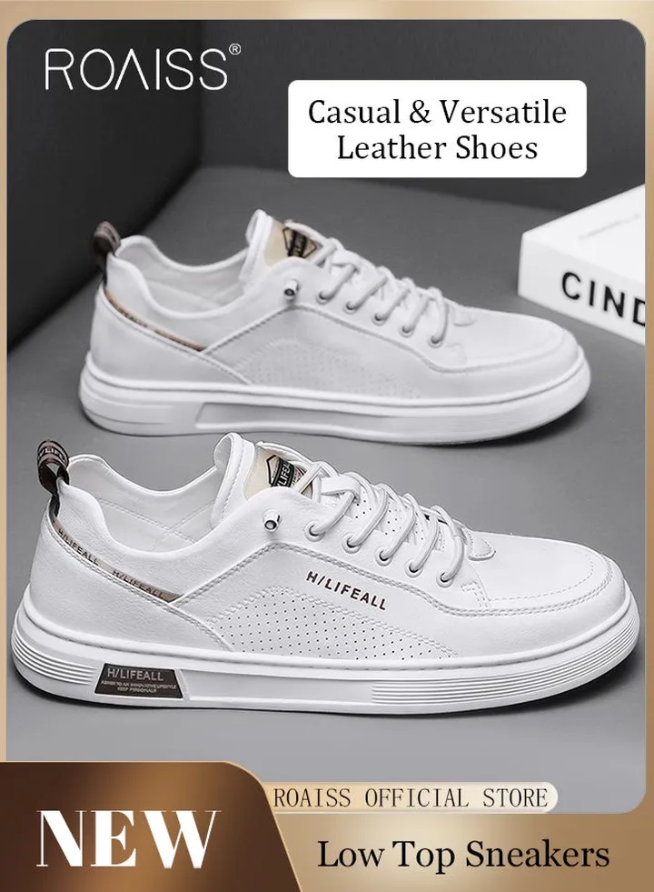 Breathable Slip On Sneakers for Men Pilot Casual Low Cut Leather Shoes Mens Non Slip Waterproof Flats Round Toe Versatile White Shoe