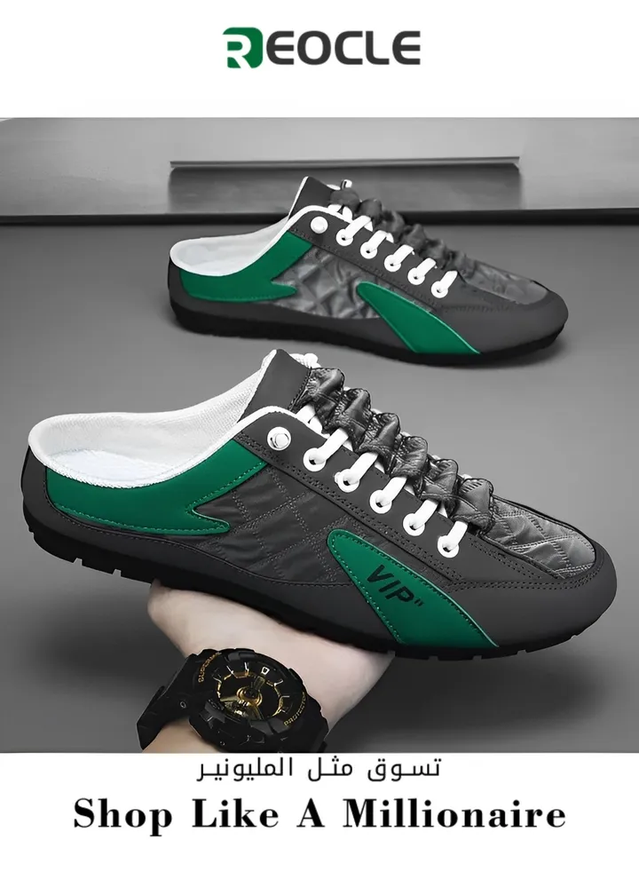 Men's Mules Shoes Slip on Sneakers Knit Flats Platform Lightweight Breathable Non-Slip Walking Shoes Backless Shoes for Outdoor Activities & Beach Vacations