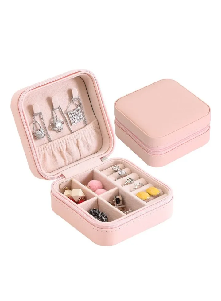 Portable Travel Mini Jewelry Box Leather Jewellery Ring Organizer Case Storage Gift Box Girls Women (pink)