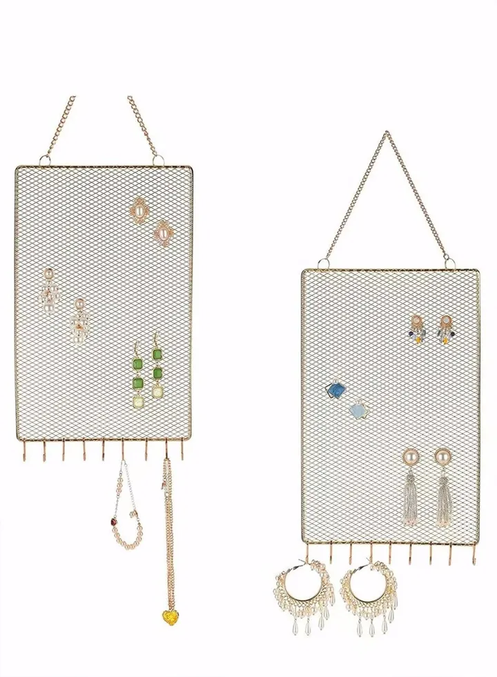 Wall Earring Organizer 2 Pack Mounted Hanging Jewelry Holder Rack for Earrings Necklaces Bracelets with 10 Pieces S Shape Hooks Office Home Wall Decoration