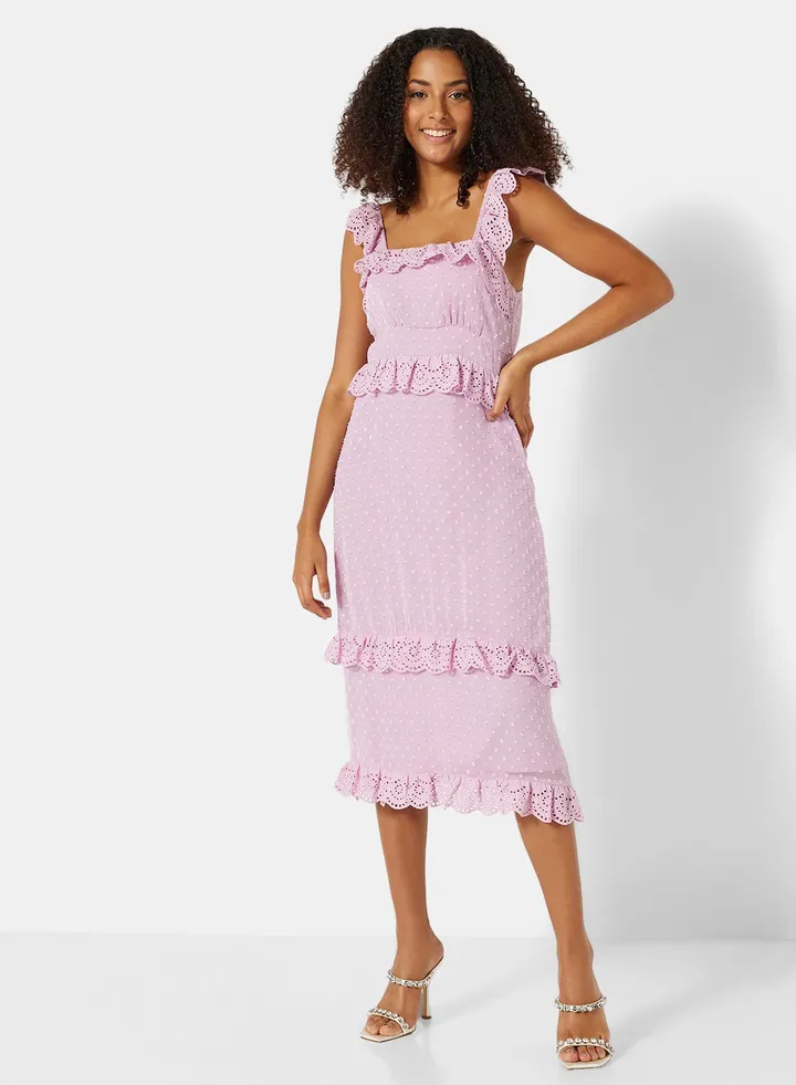 Tiered Midi Dress Light Purple