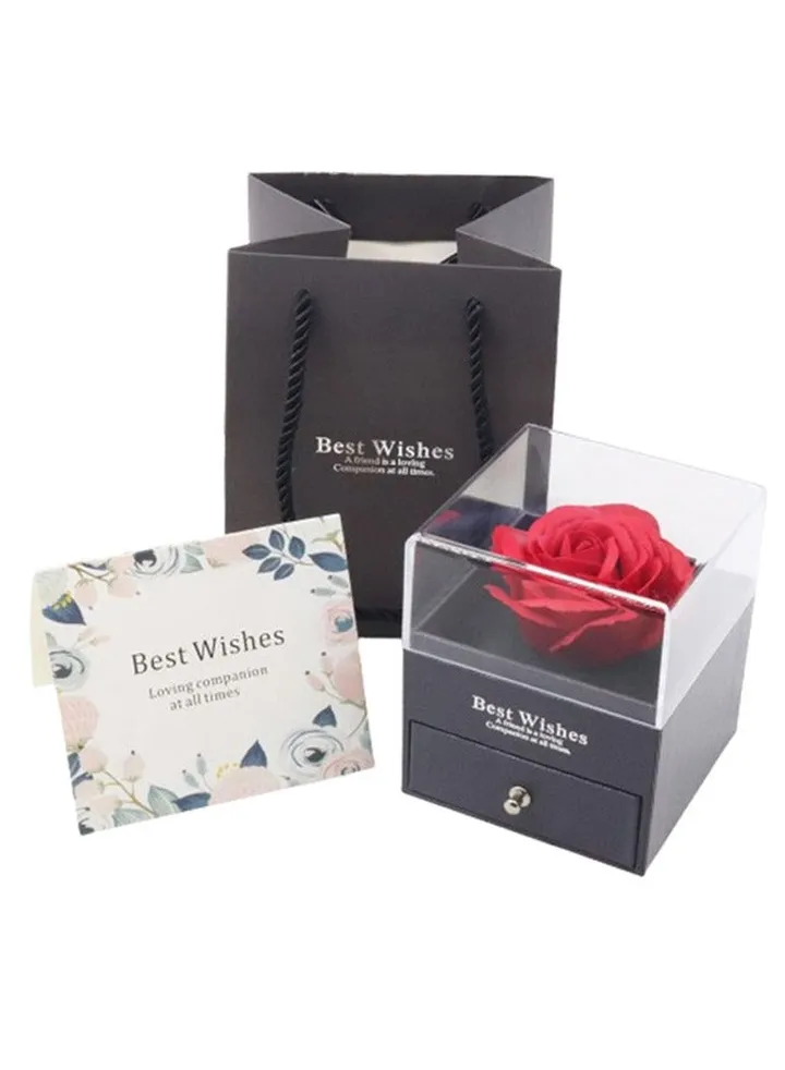 Jewelry Gift Drawer Box with Red Rose Preserved for Necklaces, Earrings and Rings, for Giving, Engagement, Wedding, Ceremony, Surprise Making, Birthday, Mother's Day and other events - Grey