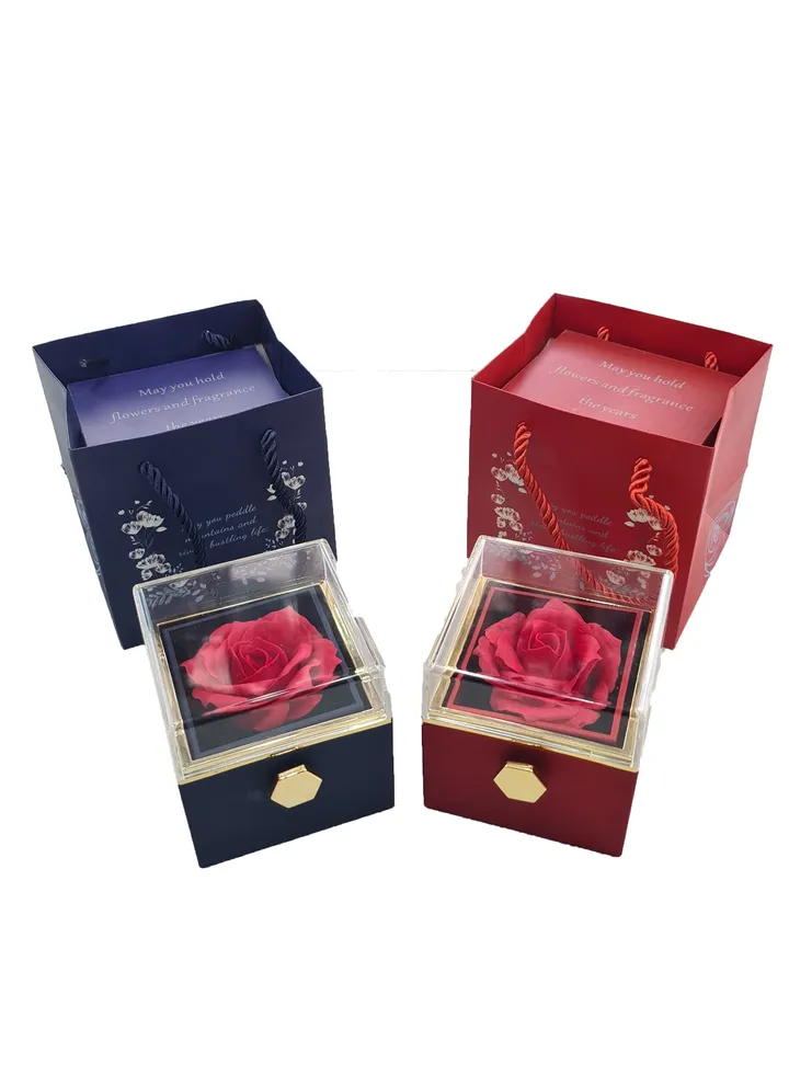Set of 2 Gift Box For Ring and Necklace Magic Box Rotateable Flower To Hide Jewelry