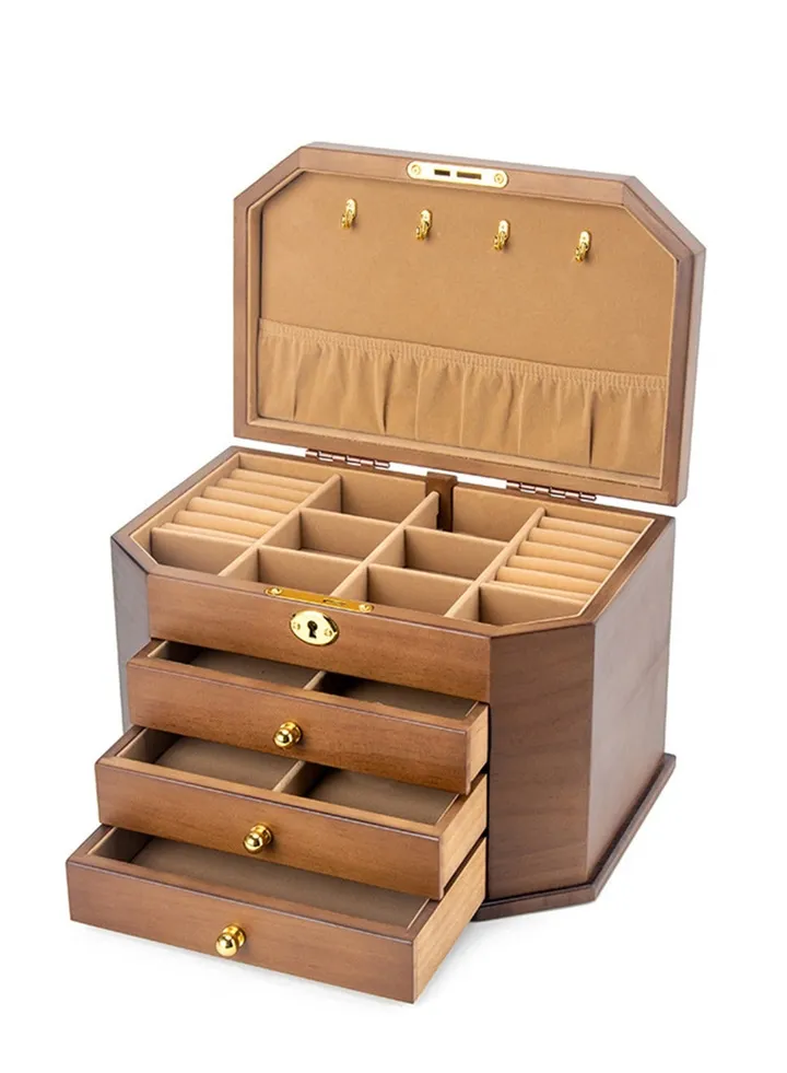 Solid wood jewelry storage box with lock earrings necklace jewelry box large capacity simple retro wood jewelry box