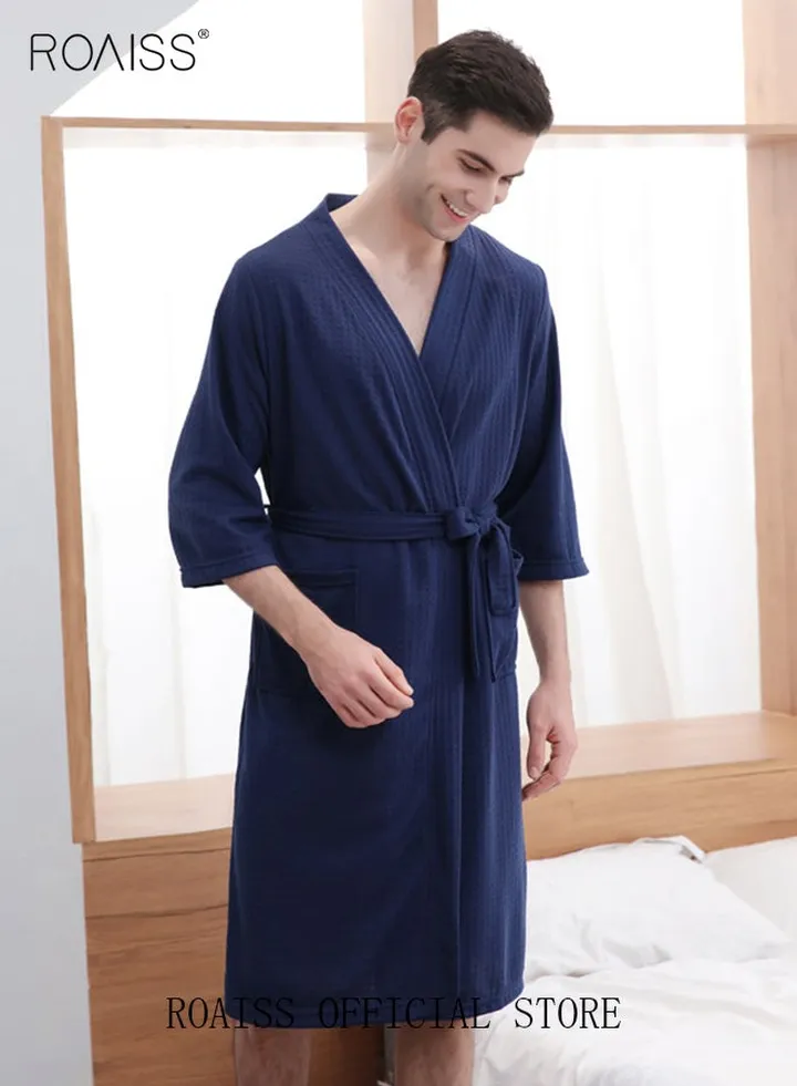 Women and Men Waffle Kimono Bathrobe Cotton Sleepwear Spa Robe Nightwear Nightgown Women Water Bathrobe Bridesmaid Robes Unisex Dressing Gown Autumn Robe
