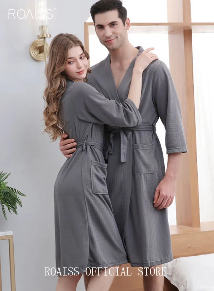 Women and Men Waffle Kimono Bathrobe Cotton Sleepwear Spa Robe Nightwear Nightgown Women Water Bathrobe Bridesmaid Robes Unisex Dressing Gown Autumn Robe