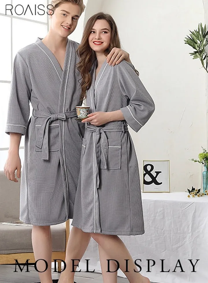 Cozy Couple'S Waffle Bathrobe Men'S And Women'S Side Utility Pockets Waistband Cinch Loungewear