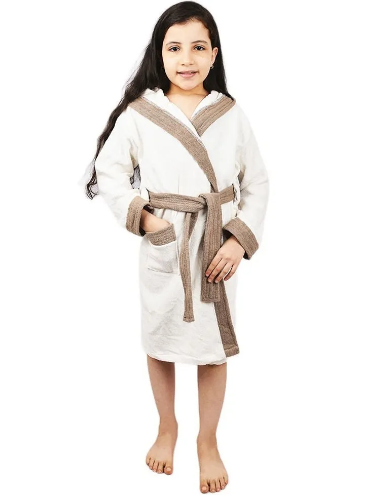 Baby bathrobe with hood, multi-size, off-white / brown