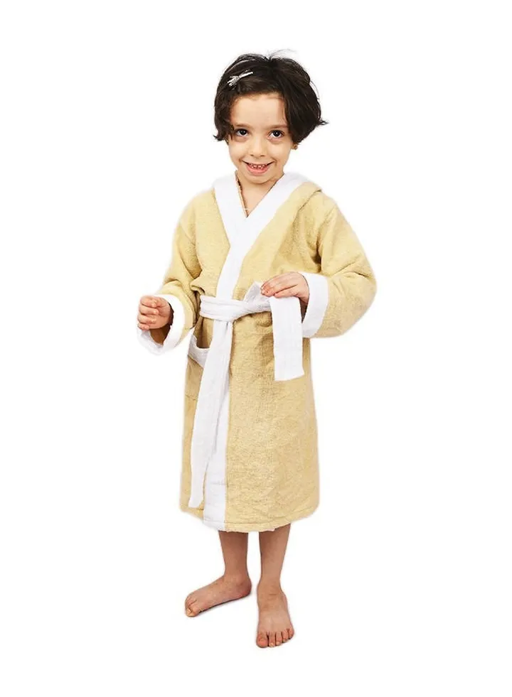 Beige white multi-size children's hooded bathrobe