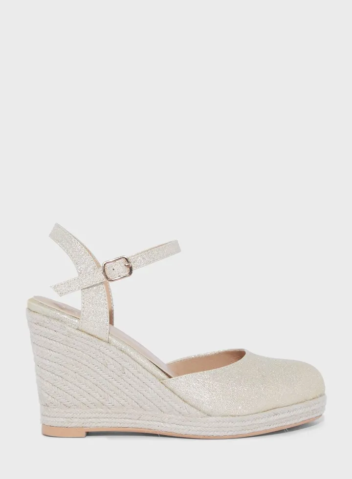 Glitter Ankle Strap Espadrille Wedge