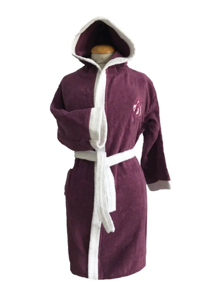 Kids Hooded Bath Robe For 14 Years Purple/White M