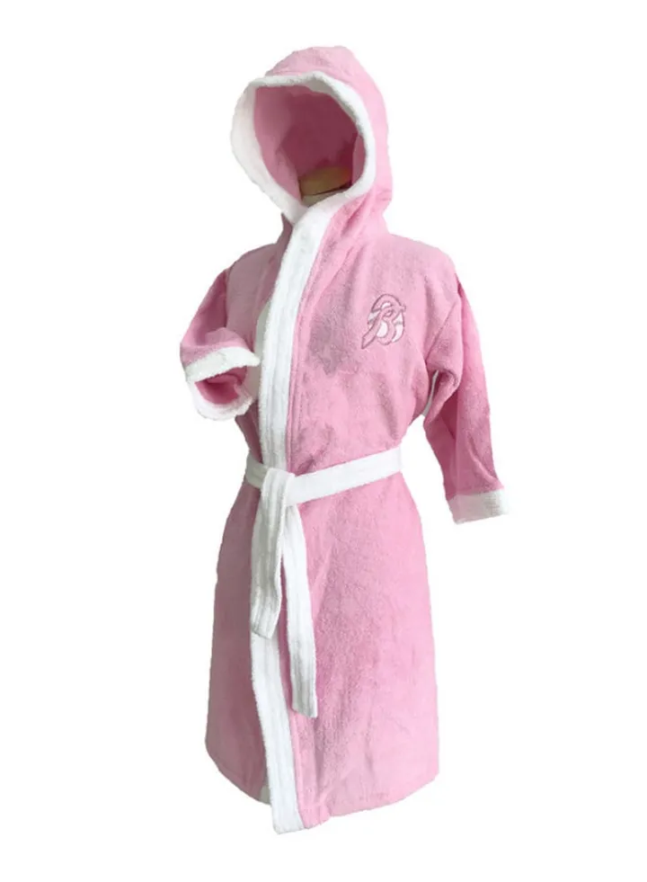Kids Hooded Bath Robe For 12 Years Light Pink/White S