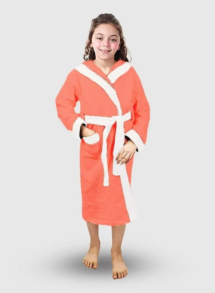 Baby Bathrobe 100% Cotton Dark Pink Color Hooded Comfortable Girls Boys Bathrobe One Piece