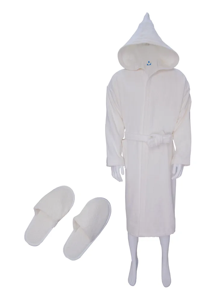 Unisex Egyptian Cotton Bath Robe With Bow, Slipper And Waist Belt