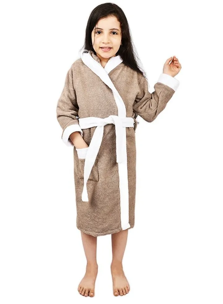 Children's hooded bathrobe, multi-size, brown white