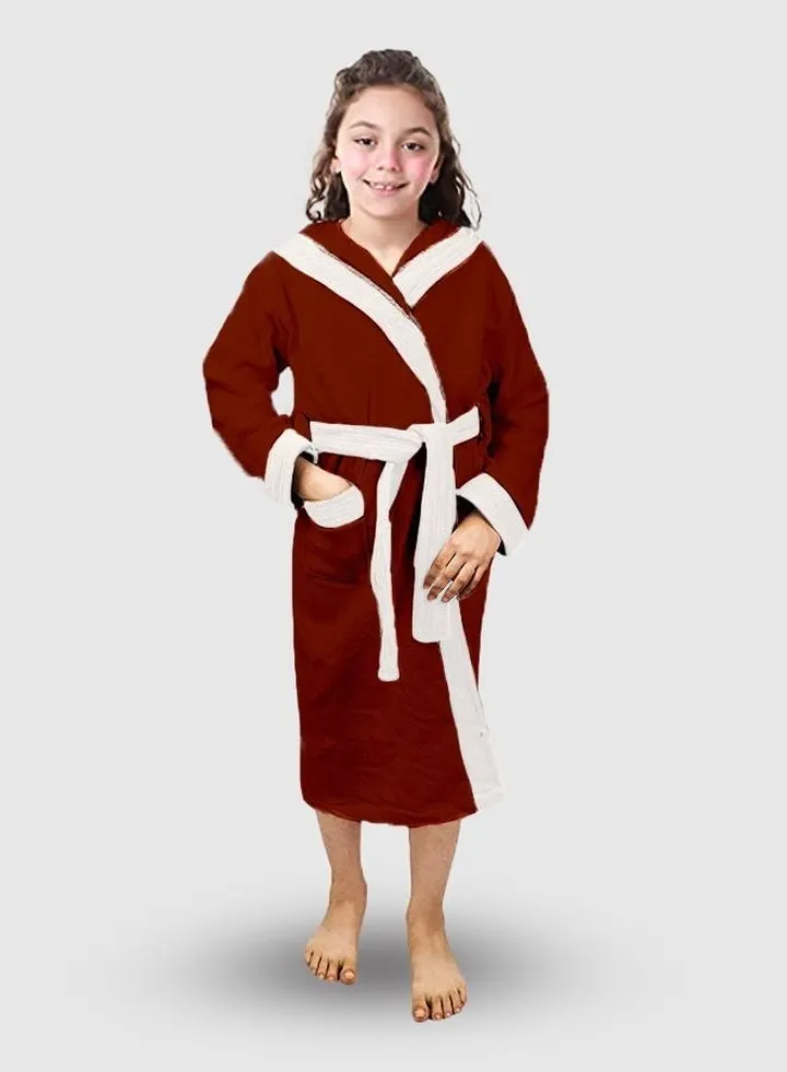 Comfortable Baby Bathrobe 100% Cotton Burgundy with Hood - for Girls and Boys - One Piece