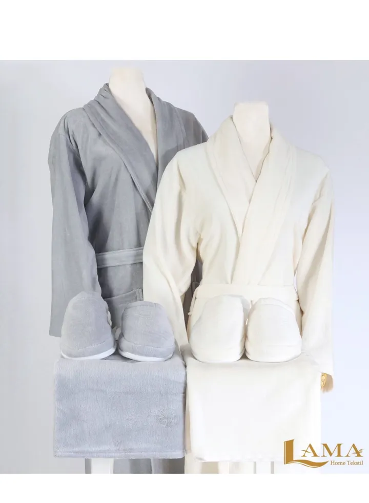 Set Bath Robe Grey and Creamy Double