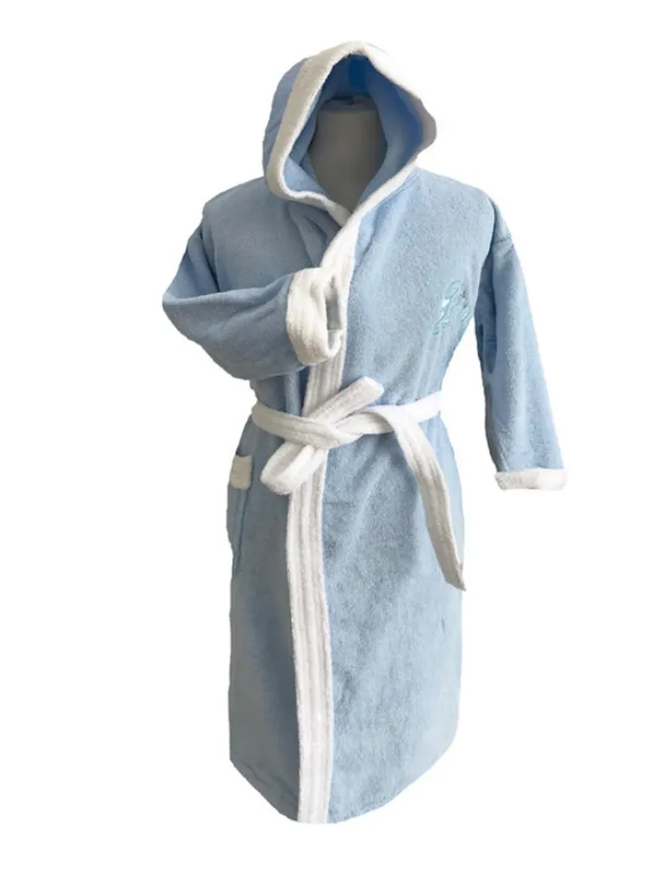 Kids Hooded Bath Robe For 16 Years Light Blue/White MNone