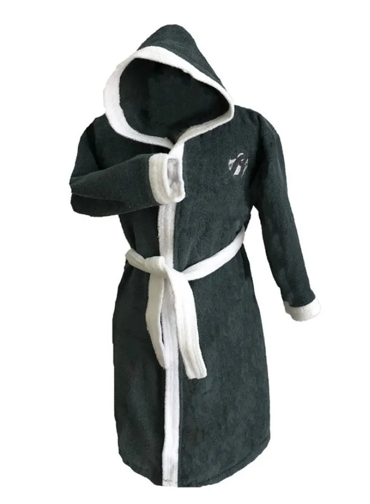 Kids Hooded Bath Robe For 14 Years Grey/White MNone