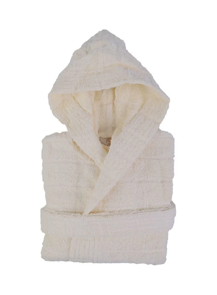 Egyptian Cotton Hooded Bath Robe For 16 Years Off White 94cm