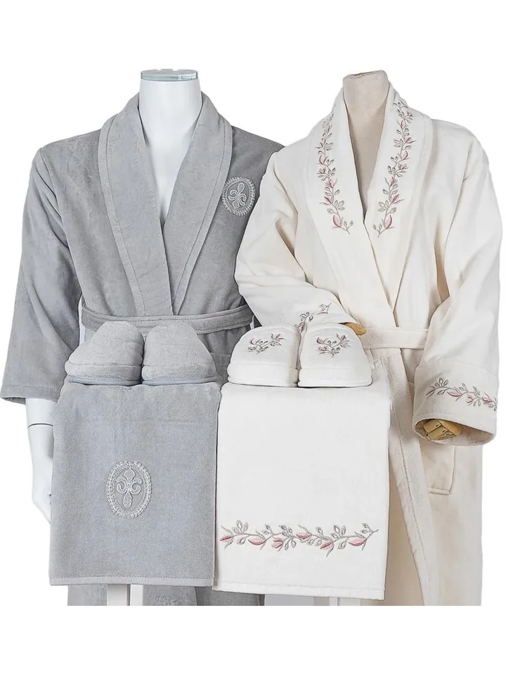 Set Bath Robe Grey Lisbon Cables