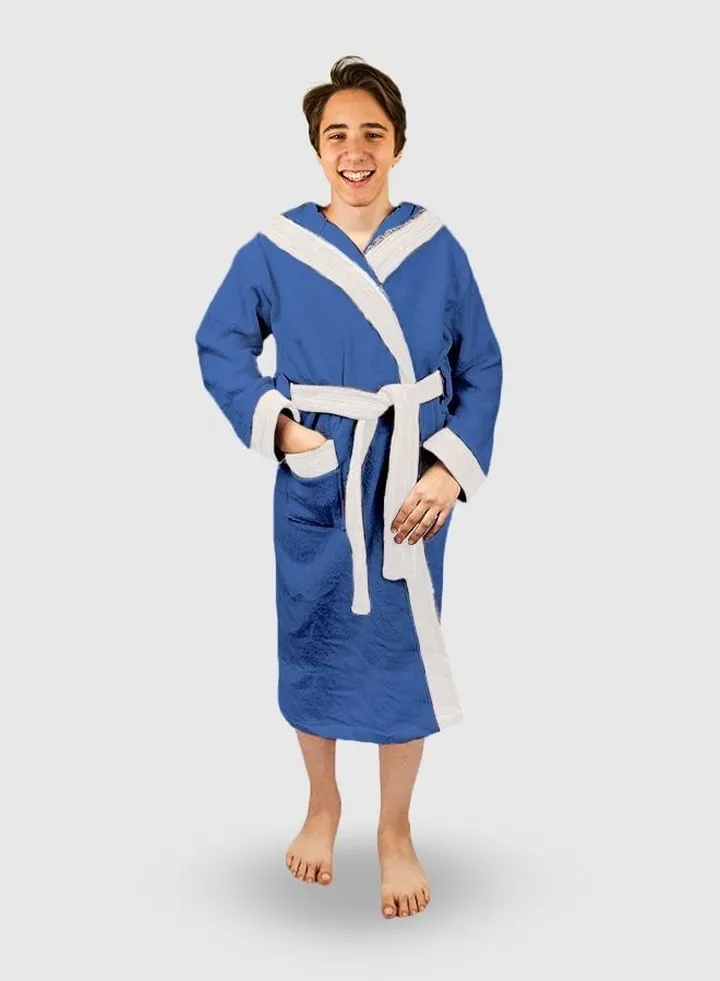 Baby Bathrobe 100% Cotton Blue Color Comfortable Hooded Baby Bathrobe - Girls and Boys - 1 Piece