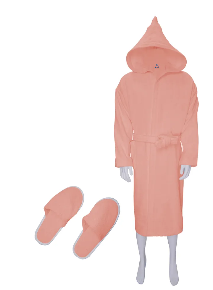 Soft cotton unisex bathrobe with a pocket and a waist belt with a distinctive slipper in an elegant design multi-size purple