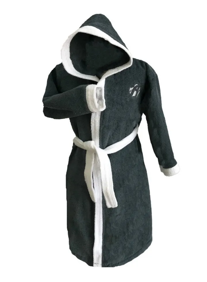 Kids Hooded Bath Robe For 12 Years Grey/White S