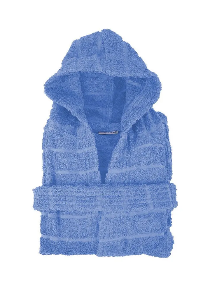 Egyptian Cotton Hooded Bath Robe For 16 Years Light Blue 94cm