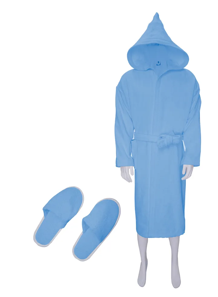 Egyptian Cotton Bathrobe for Unisex with Elbows and Slippers and Waist Belt