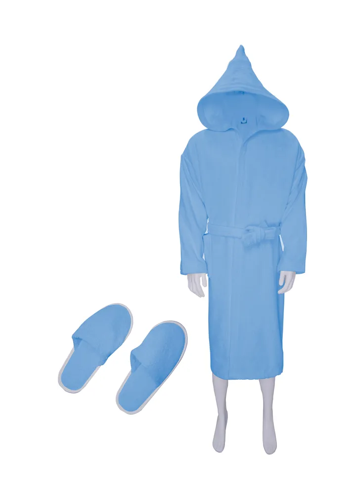 Unisex Egyptian Cotton Bathrobe With Elbows, Slippers And Waist Belt