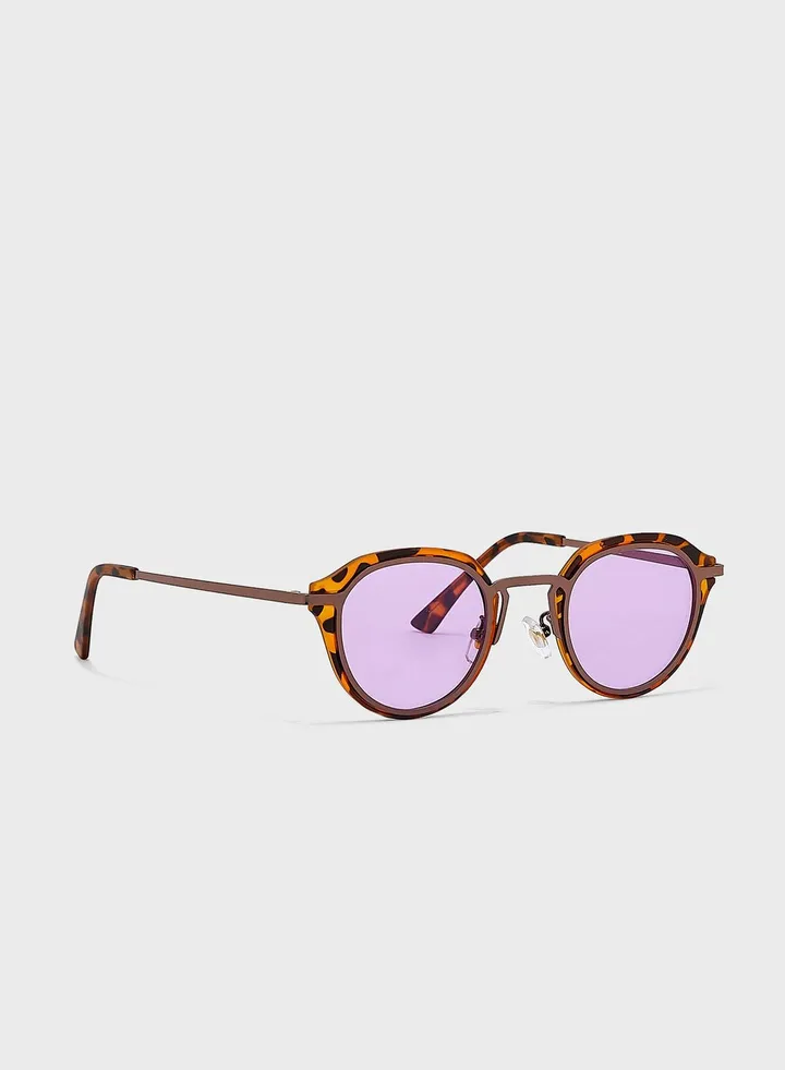 Round Lens Printed Frame Sunglasses