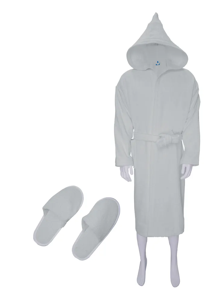 Egyptian Cotton Bath Robe with Bow, Slipper And Waist Belt