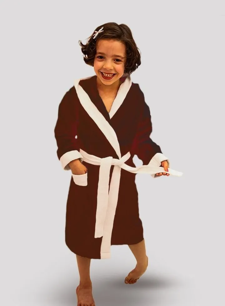 Baby Bathrobe 100% Cotton Dark Burgundy Comfortable Hooded Bathrobe for Girls and Boys One Piece
