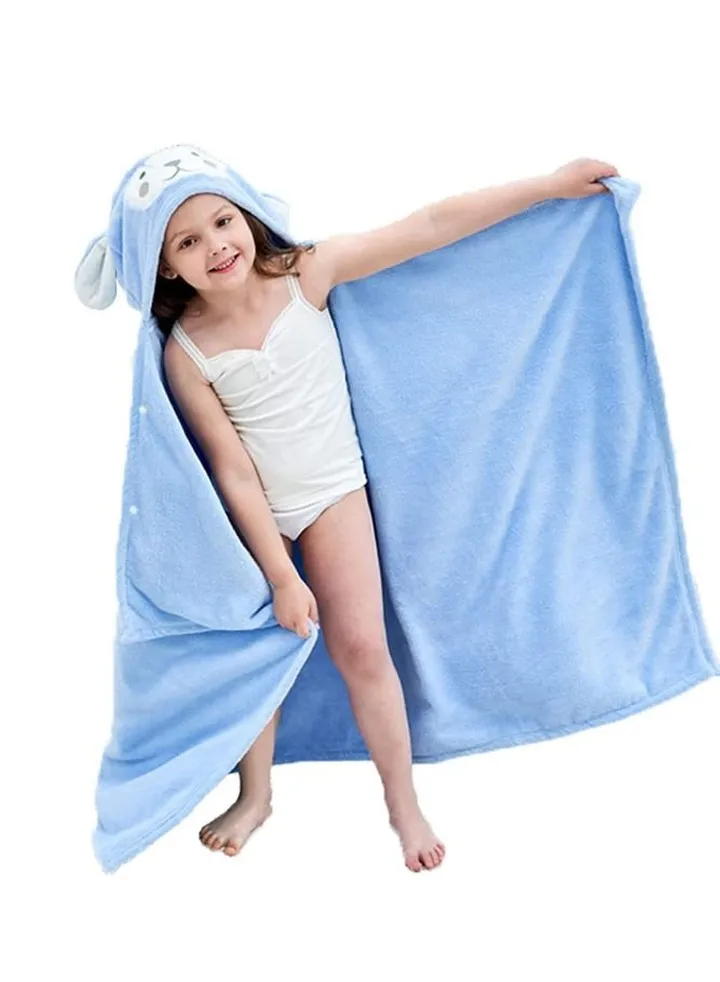 Hooded Baby Towel, Kids Bath Towels with Hood Blanket Bathrobe Coral Fleece Bathrobe for Boys Girls (Blue)