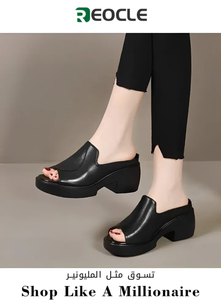 Women's Wedge Platform Sandals Open Toe Slip On Mules Comfortable Fashion Summer Slippers Shoes Fish Mouth Platform Wedge Slippers Sandals