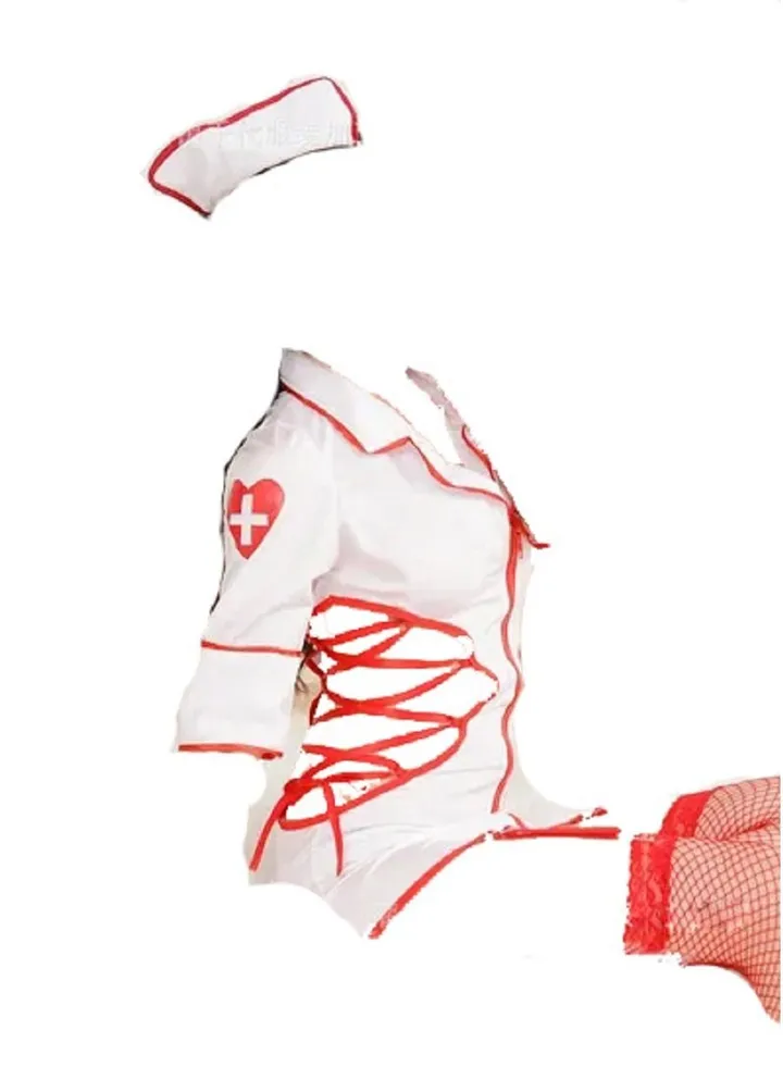 Women Nurse Out Fit Costume Lingerie With Headband And Suspenders Cosplay Uniform Dress.