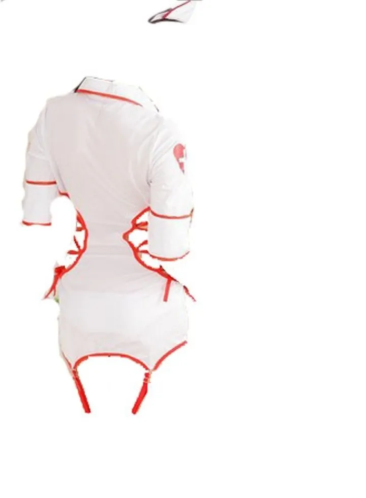 Women Nurse Out Fit Costume Lingerie With Headband And Suspenders Cosplay Uniform Dress.