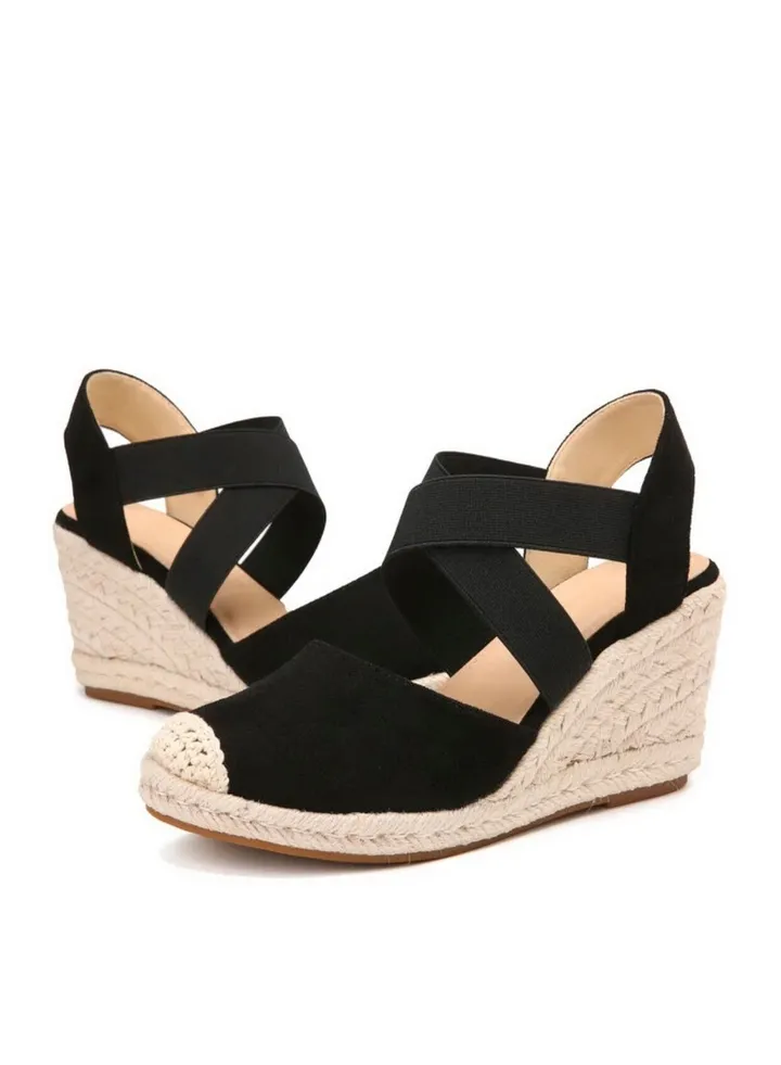 Closed Toe Espadrille Wedges Sandals Black