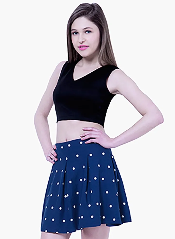 Polka Dot Printed Skater Skirt Blue