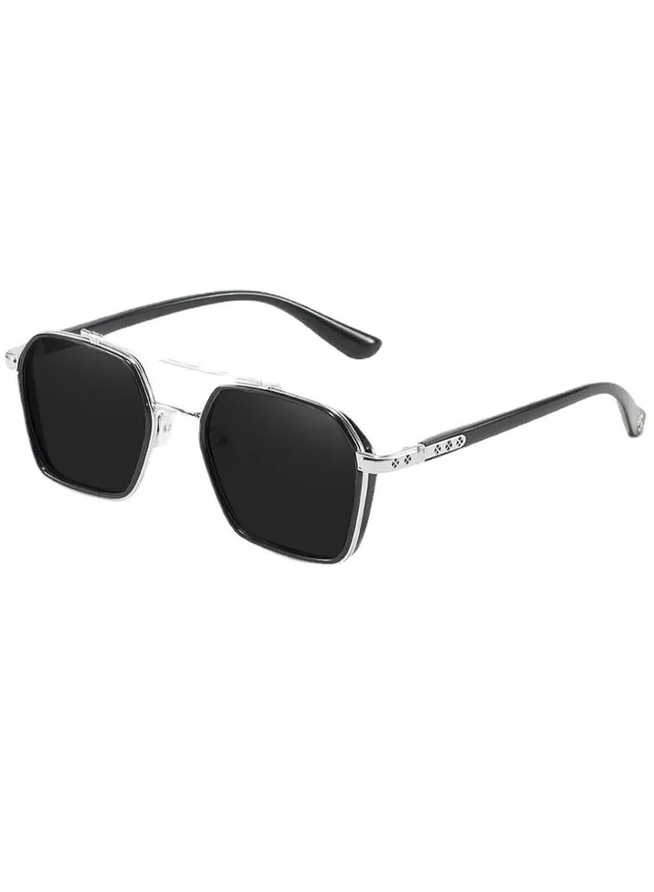 Men's Sunglasses Driving Handsome Sunglasses Blocking UV Sunglasses Fishing Glasses Black Silver Frame 57mm